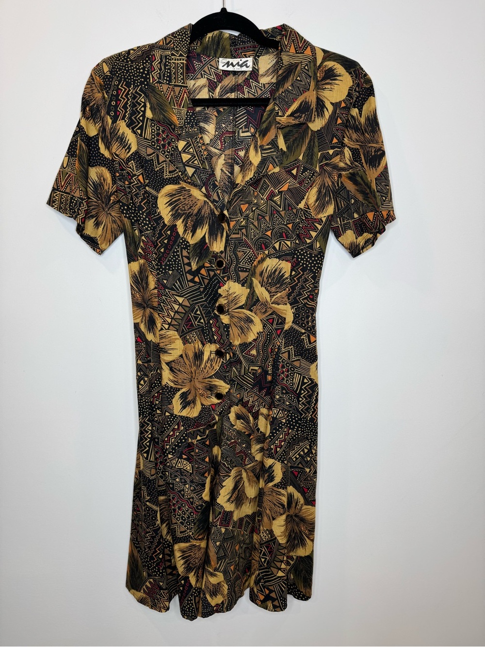 Vintage 90s dark Tropical Print Romper Boho Button Front Playsuit vacation - Picture 2 of 10